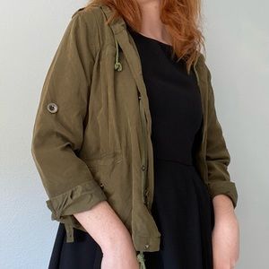 Lightweight khaki green jacket with hood